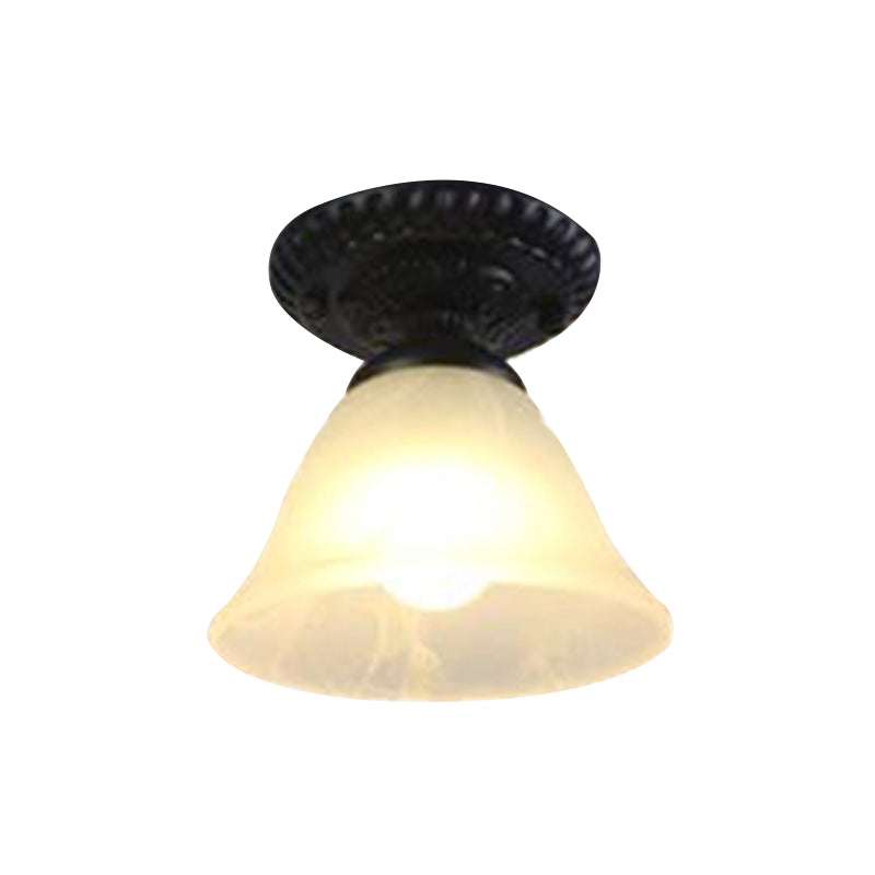 1 Light Cone Flush Mount Lamp Traditional White/Amber Glass Ceiling Mounted Fixture for Living Room Clearhalo 'Ceiling Lights' 'Close To Ceiling Lights' 'Close to ceiling' 'Flush mount' Lighting' 342527