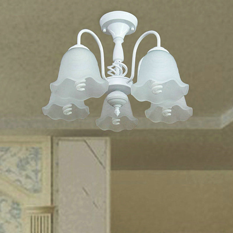 White 5 Lights Ceiling Lighting Classic Opal Glass Scalloped Semi Flush Light for Corridor White Clearhalo 'Ceiling Lights' 'Chandeliers' 'Close To Ceiling Lights' 'Glass shade' 'Glass' Lighting' 342543
