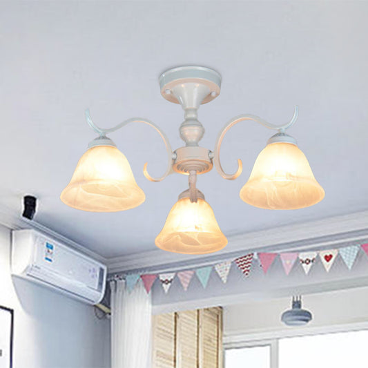 Bell Frosted Glass Semi Flush Traditional 3/5/6 Lights Bedroom Ceiling Light Fixture in White Clearhalo 'Ceiling Lights' 'Close To Ceiling Lights' 'Close to ceiling' 'Glass shade' 'Glass' 'Semi-flushmount' Lighting' 342549