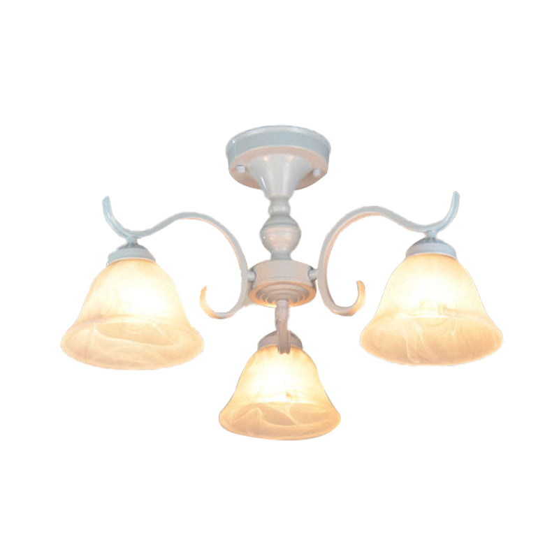 Bell Frosted Glass Semi Flush Traditional 3/5/6 Lights Bedroom Ceiling Light Fixture in White Clearhalo 'Ceiling Lights' 'Close To Ceiling Lights' 'Close to ceiling' 'Glass shade' 'Glass' 'Semi-flushmount' Lighting' 342550