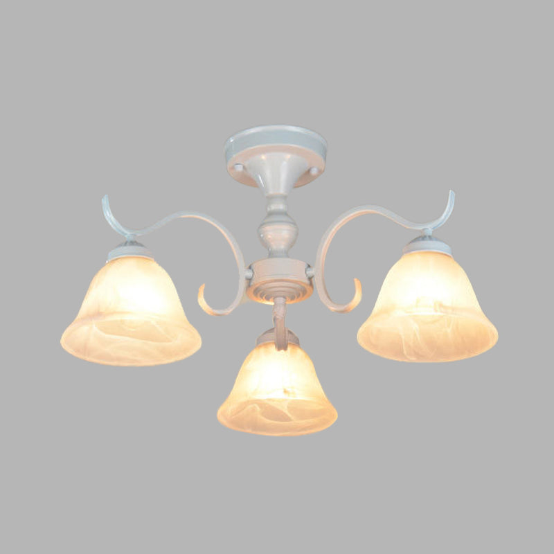 Bell Frosted Glass Semi Flush Traditional 3/5/6 Lights Bedroom Ceiling Light Fixture in White Clearhalo 'Ceiling Lights' 'Close To Ceiling Lights' 'Close to ceiling' 'Glass shade' 'Glass' 'Semi-flushmount' Lighting' 342551