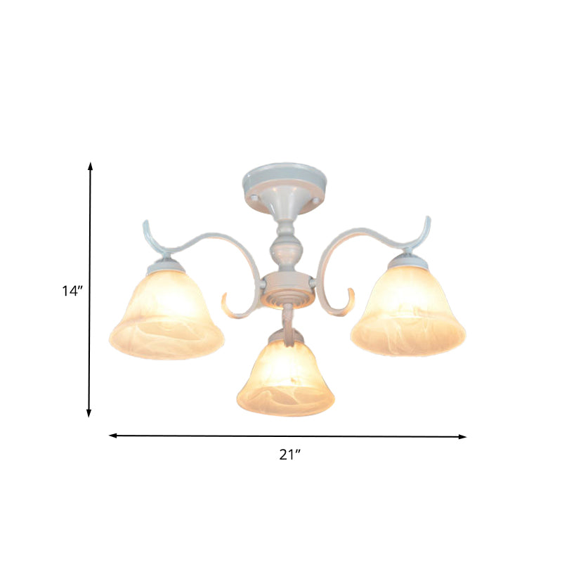 Bell Frosted Glass Semi Flush Traditional 3/5/6 Lights Bedroom Ceiling Light Fixture in White Clearhalo 'Ceiling Lights' 'Close To Ceiling Lights' 'Close to ceiling' 'Glass shade' 'Glass' 'Semi-flushmount' Lighting' 342552