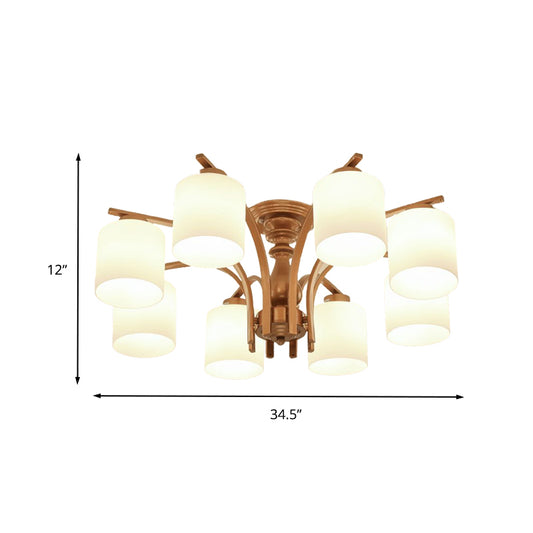 3/5/6 Lights Living Room Ceiling Light Fixture Traditional Gold Semi Flush with Cylinder Frosted Glass Shade Clearhalo 'Ceiling Lights' 'Close To Ceiling Lights' 'Close to ceiling' 'Glass shade' 'Glass' 'Semi-flushmount' Lighting' 342572