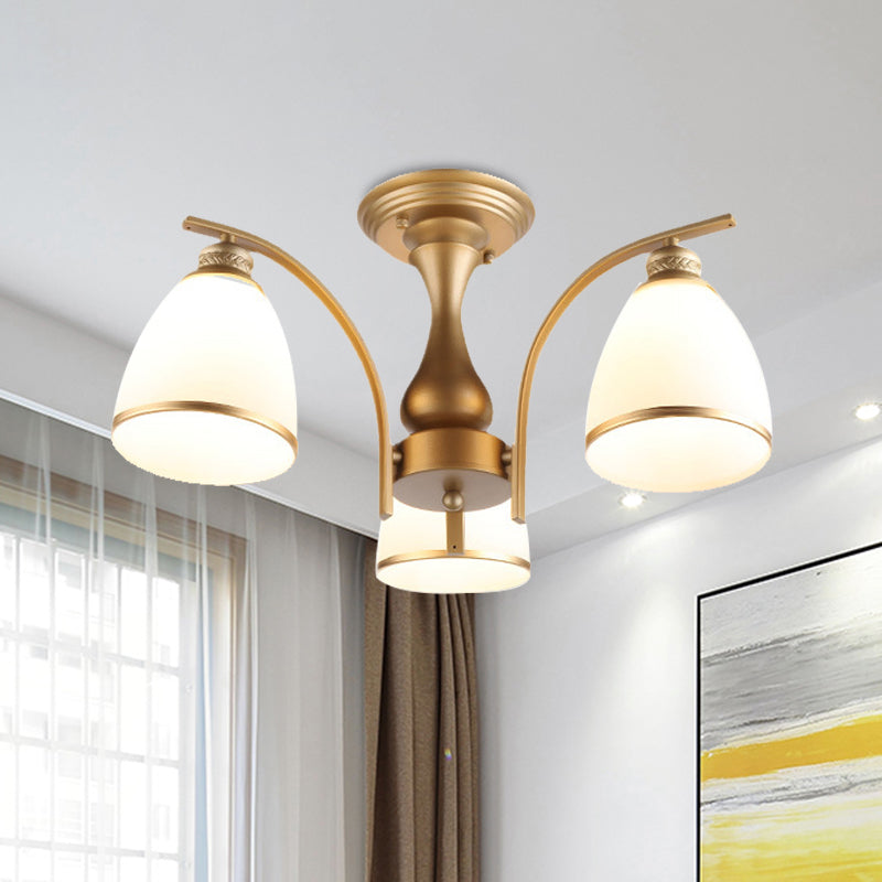 3/5/8 Lights Living Room Ceiling Mounted Fixture Classic Gold Semi Flush Mount with Cone Opal Glass Shade Clearhalo 'Ceiling Lights' 'Close To Ceiling Lights' 'Close to ceiling' 'Glass shade' 'Glass' 'Semi-flushmount' Lighting' 342574