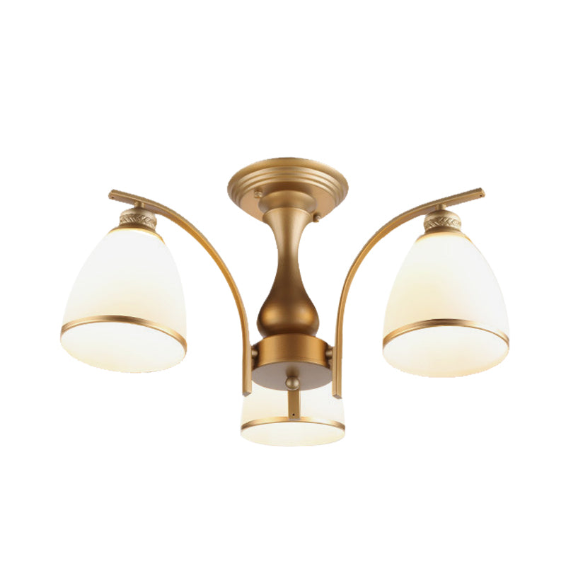 3/5/8 Lights Living Room Ceiling Mounted Fixture Classic Gold Semi Flush Mount with Cone Opal Glass Shade Clearhalo 'Ceiling Lights' 'Close To Ceiling Lights' 'Close to ceiling' 'Glass shade' 'Glass' 'Semi-flushmount' Lighting' 342575