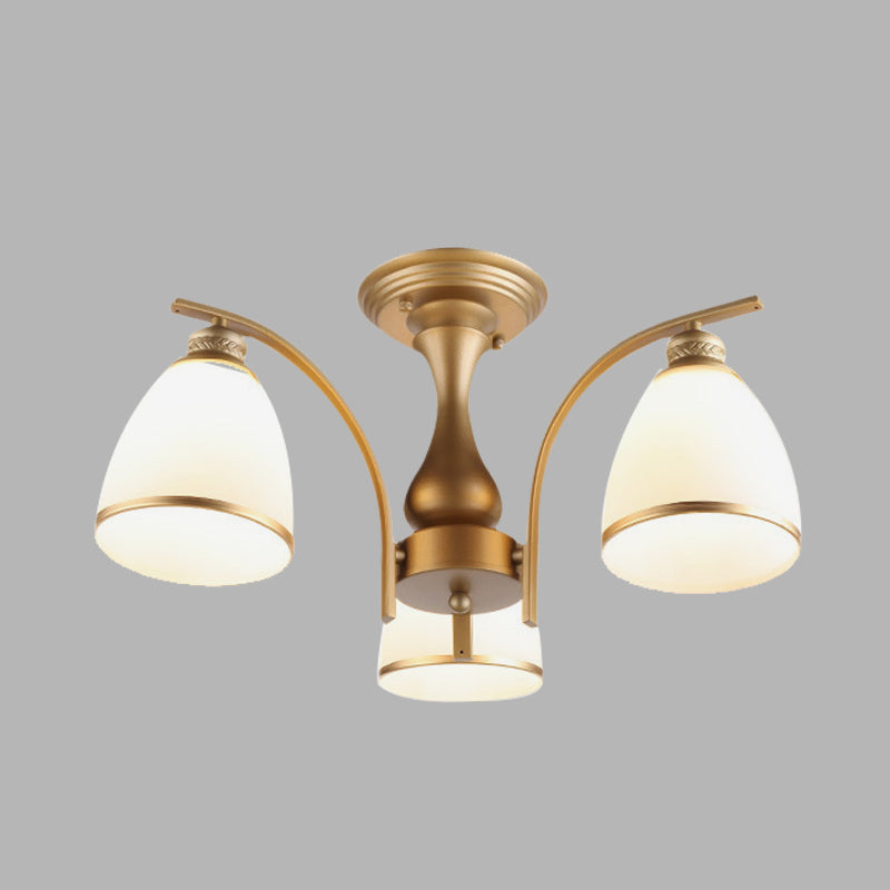 3/5/8 Lights Living Room Ceiling Mounted Fixture Classic Gold Semi Flush Mount with Cone Opal Glass Shade Clearhalo 'Ceiling Lights' 'Close To Ceiling Lights' 'Close to ceiling' 'Glass shade' 'Glass' 'Semi-flushmount' Lighting' 342576