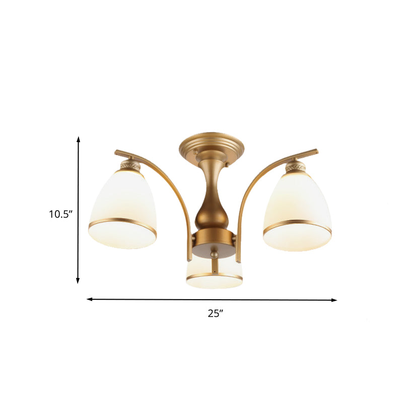 3/5/8 Lights Living Room Ceiling Mounted Fixture Classic Gold Semi Flush Mount with Cone Opal Glass Shade Clearhalo 'Ceiling Lights' 'Close To Ceiling Lights' 'Close to ceiling' 'Glass shade' 'Glass' 'Semi-flushmount' Lighting' 342577