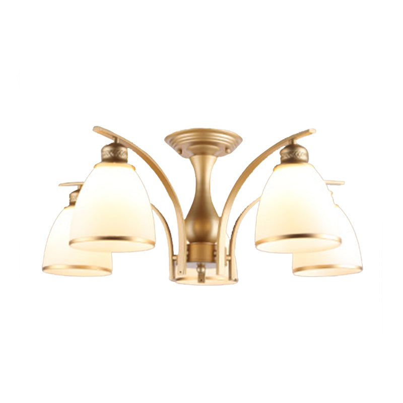 3/5/8 Lights Living Room Ceiling Mounted Fixture Classic Gold Semi Flush Mount with Cone Opal Glass Shade Clearhalo 'Ceiling Lights' 'Close To Ceiling Lights' 'Close to ceiling' 'Glass shade' 'Glass' 'Semi-flushmount' Lighting' 342579