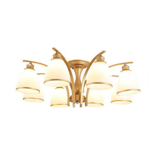 3/5/8 Lights Living Room Ceiling Mounted Fixture Classic Gold Semi Flush Mount with Cone Opal Glass Shade 8 Gold Clearhalo 'Ceiling Lights' 'Close To Ceiling Lights' 'Close to ceiling' 'Glass shade' 'Glass' 'Semi-flushmount' Lighting' 342581