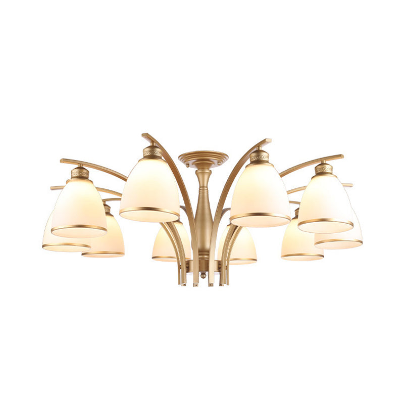 3/5/8 Lights Living Room Ceiling Mounted Fixture Classic Gold Semi Flush Mount with Cone Opal Glass Shade 10 Gold Clearhalo 'Ceiling Lights' 'Close To Ceiling Lights' 'Close to ceiling' 'Glass shade' 'Glass' 'Semi-flushmount' Lighting' 342583