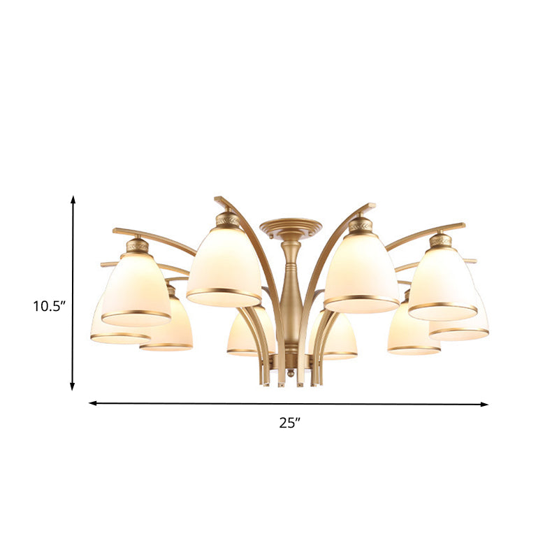 3/5/8 Lights Living Room Ceiling Mounted Fixture Classic Gold Semi Flush Mount with Cone Opal Glass Shade Clearhalo 'Ceiling Lights' 'Close To Ceiling Lights' 'Close to ceiling' 'Glass shade' 'Glass' 'Semi-flushmount' Lighting' 342584