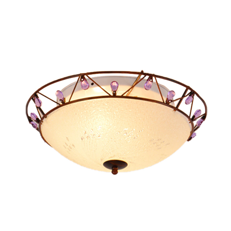 2 Lights Ceiling Light Classic Bowl Frosted Glass Flush Mount Lighting in Pink/Purple for Living Room Clearhalo 'Ceiling Lights' 'Close To Ceiling Lights' 'Close to ceiling' 'Flush mount' Lighting' 342591