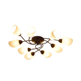 4/6/9 Lights Oval Semi Flush Lighting Traditional White Glass Ceiling Mount for Living Room Clearhalo 'Ceiling Lights' 'Close To Ceiling Lights' 'Close to ceiling' 'Glass shade' 'Glass' 'Semi-flushmount' Lighting' 342594