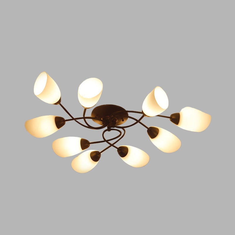 4/6/9 Lights Oval Semi Flush Lighting Traditional White Glass Ceiling Mount for Living Room Clearhalo 'Ceiling Lights' 'Close To Ceiling Lights' 'Close to ceiling' 'Glass shade' 'Glass' 'Semi-flushmount' Lighting' 342595