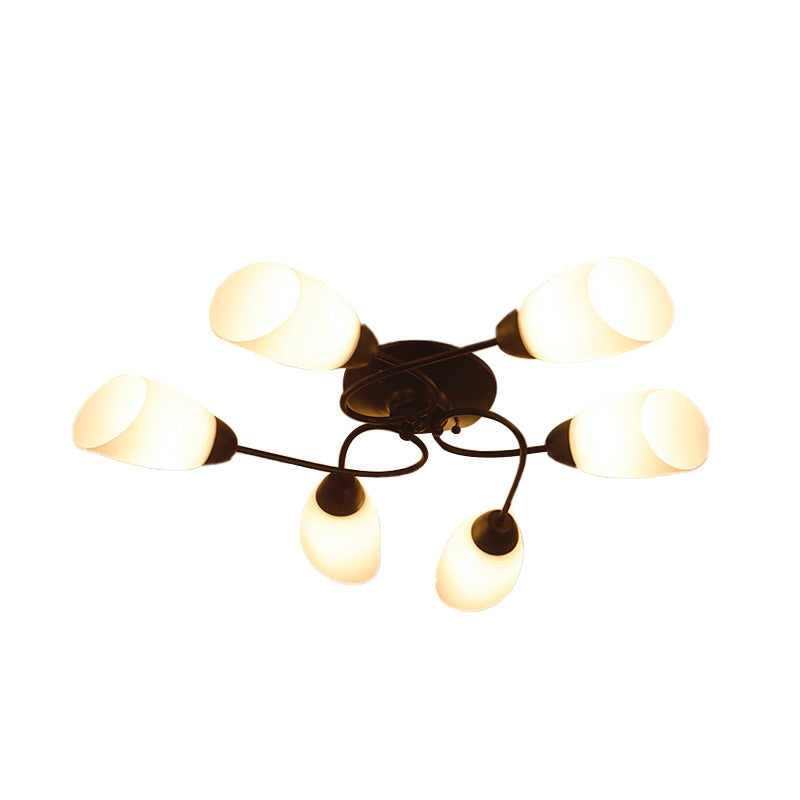 4/6/9 Lights Oval Semi Flush Lighting Traditional White Glass Ceiling Mount for Living Room Clearhalo 'Ceiling Lights' 'Close To Ceiling Lights' 'Close to ceiling' 'Glass shade' 'Glass' 'Semi-flushmount' Lighting' 342598
