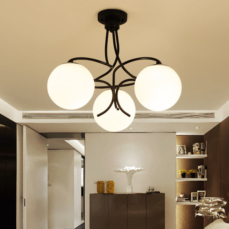 Black/White Round Semi Flush Light Traditional Milky Glass 3/5 Lights Living Room Ceiling Lamp 3 Black Clearhalo 'Ceiling Lights' 'Close To Ceiling Lights' 'Close to ceiling' 'Glass shade' 'Glass' 'Semi-flushmount' Lighting' 342615