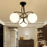 Black/White Round Semi Flush Light Traditional Milky Glass 3/5 Lights Living Room Ceiling Lamp 3 Black Clearhalo 'Ceiling Lights' 'Close To Ceiling Lights' 'Close to ceiling' 'Glass shade' 'Glass' 'Semi-flushmount' Lighting' 342615
