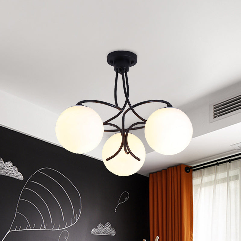 Black/White Round Semi Flush Light Traditional Milky Glass 3/5 Lights Living Room Ceiling Lamp Clearhalo 'Ceiling Lights' 'Close To Ceiling Lights' 'Close to ceiling' 'Glass shade' 'Glass' 'Semi-flushmount' Lighting' 342616