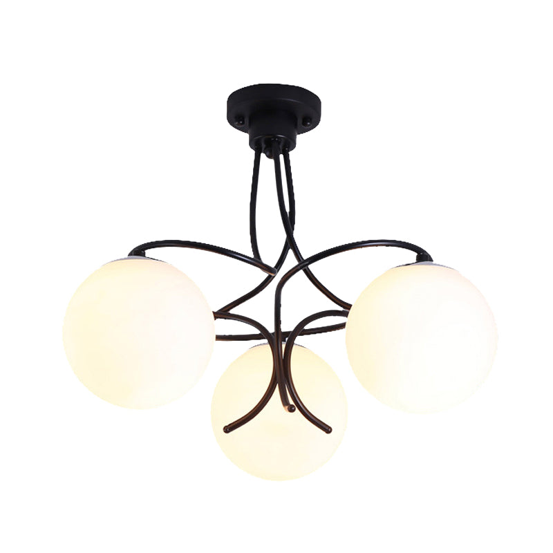 Black/White Round Semi Flush Light Traditional Milky Glass 3/5 Lights Living Room Ceiling Lamp Clearhalo 'Ceiling Lights' 'Close To Ceiling Lights' 'Close to ceiling' 'Glass shade' 'Glass' 'Semi-flushmount' Lighting' 342617