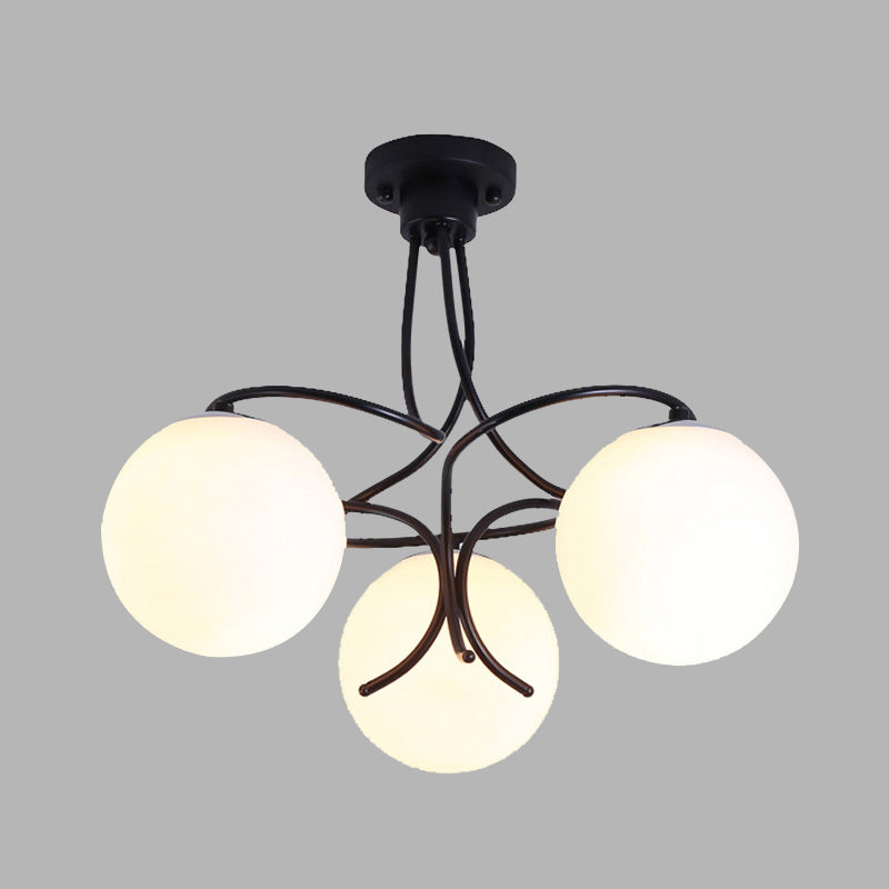 Black/White Round Semi Flush Light Traditional Milky Glass 3/5 Lights Living Room Ceiling Lamp Clearhalo 'Ceiling Lights' 'Close To Ceiling Lights' 'Close to ceiling' 'Glass shade' 'Glass' 'Semi-flushmount' Lighting' 342618
