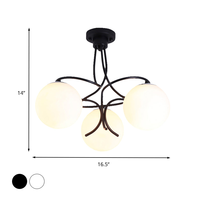 Black/White Round Semi Flush Light Traditional Milky Glass 3/5 Lights Living Room Ceiling Lamp Clearhalo 'Ceiling Lights' 'Close To Ceiling Lights' 'Close to ceiling' 'Glass shade' 'Glass' 'Semi-flushmount' Lighting' 342619
