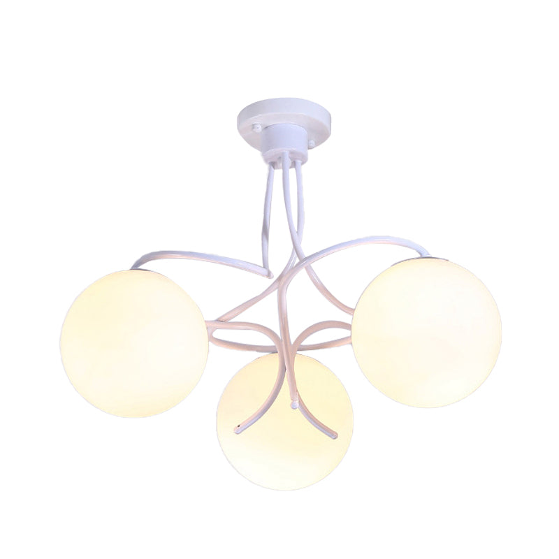 Black/White Round Semi Flush Light Traditional Milky Glass 3/5 Lights Living Room Ceiling Lamp 3 White Clearhalo 'Ceiling Lights' 'Close To Ceiling Lights' 'Close to ceiling' 'Glass shade' 'Glass' 'Semi-flushmount' Lighting' 342620