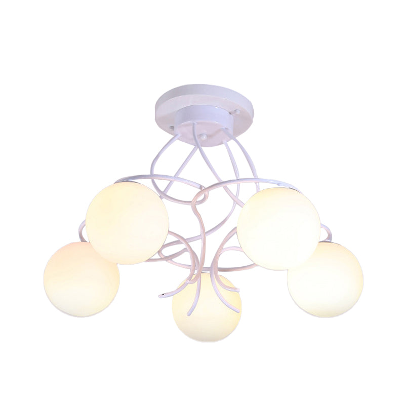 Black/White Round Semi Flush Light Traditional Milky Glass 3/5 Lights Living Room Ceiling Lamp Clearhalo 'Ceiling Lights' 'Close To Ceiling Lights' 'Close to ceiling' 'Glass shade' 'Glass' 'Semi-flushmount' Lighting' 342625
