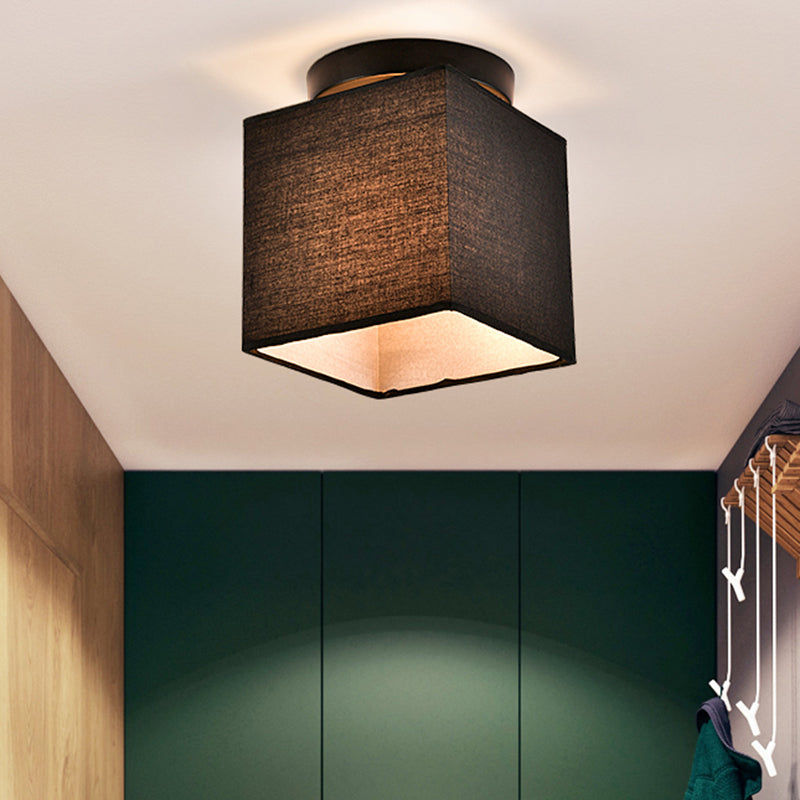 Black/White 1 Light Ceiling Mount Traditional Fabric Round/Square Flush Light Fixture for Corridor Clearhalo 'Ceiling Lights' 'Close To Ceiling Lights' 'Close to ceiling' 'Flush mount' Lighting' 342632