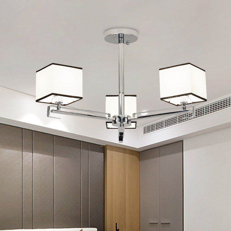 White 3/6/8 Lights Chandelier Light Classic Fabric Square Pendant Lamp for Living Room 3 White Clearhalo 'Ceiling Lights' 'Chandeliers' Lighting' options 342641_38cdbd3d-0e6f-47f0-83f4-a613b0c89456