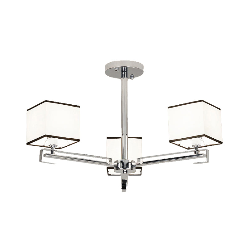 White 3/6/8 Lights Chandelier Light Classic Fabric Square Pendant Lamp for Living Room Clearhalo 'Ceiling Lights' 'Chandeliers' Lighting' options 342643