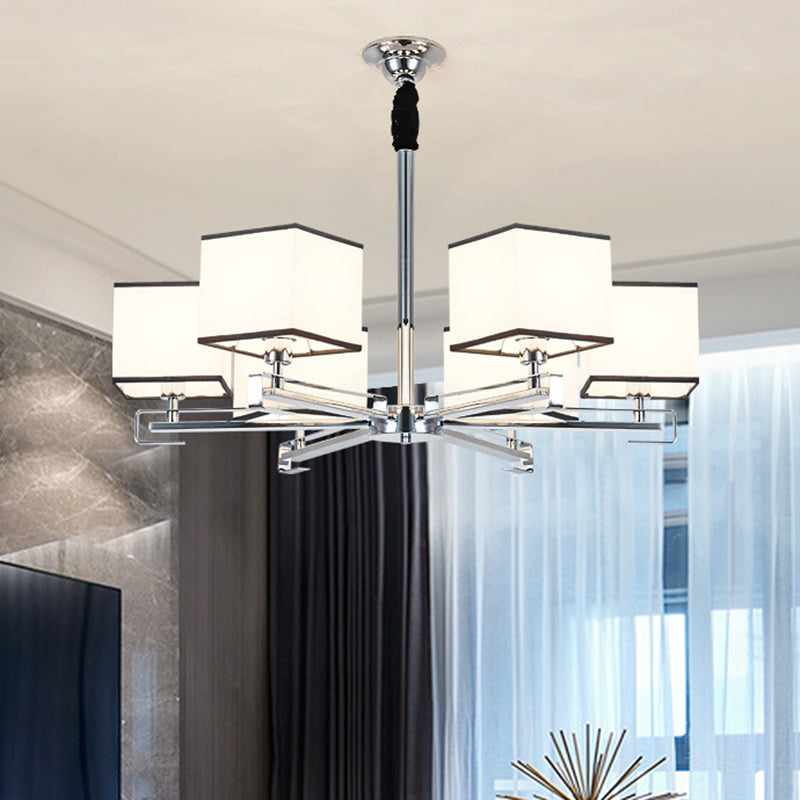 White 3/6/8 Lights Chandelier Light Classic Fabric Square Pendant Lamp for Living Room 6 White Clearhalo 'Ceiling Lights' 'Chandeliers' Lighting' options 342646_2cb44e07-7da1-4d4a-803d-91c957e8aa7c
