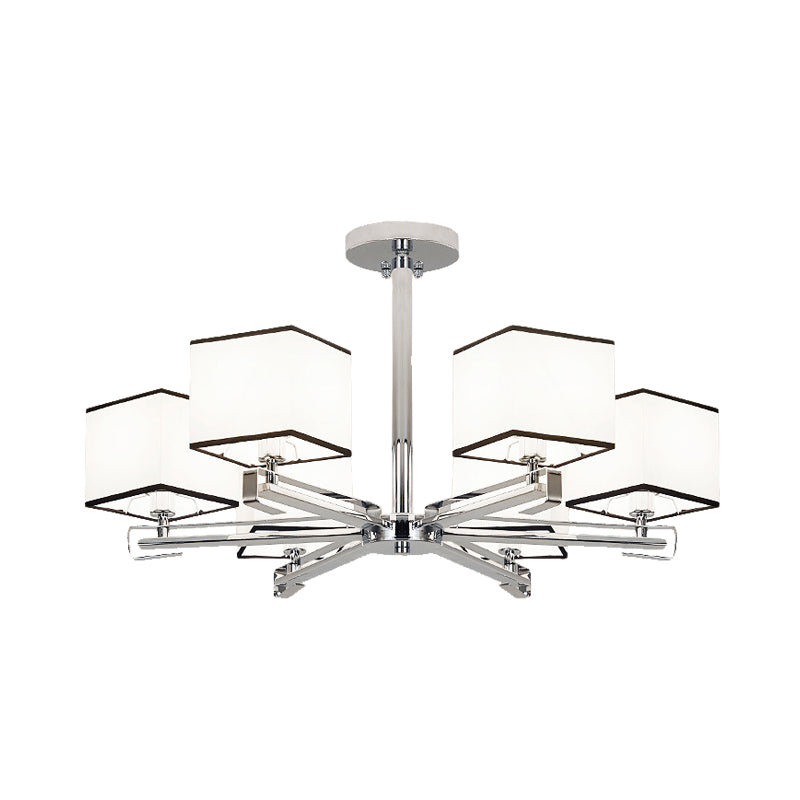 White 3/6/8 Lights Chandelier Light Classic Fabric Square Pendant Lamp for Living Room Clearhalo 'Ceiling Lights' 'Chandeliers' Lighting' options 342648