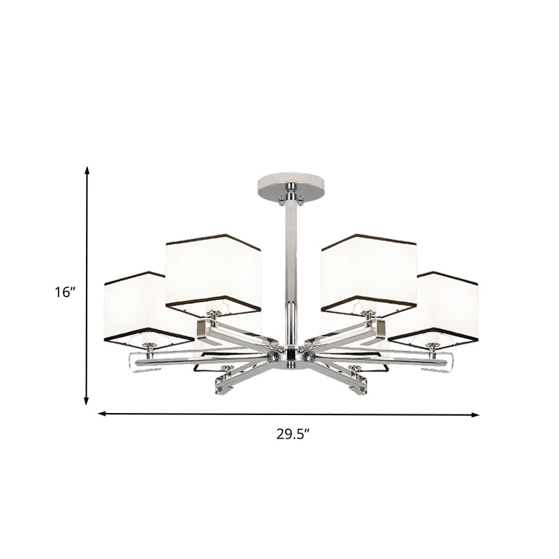 White 3/6/8 Lights Chandelier Light Classic Fabric Square Pendant Lamp for Living Room Clearhalo 'Ceiling Lights' 'Chandeliers' Lighting' options 342649