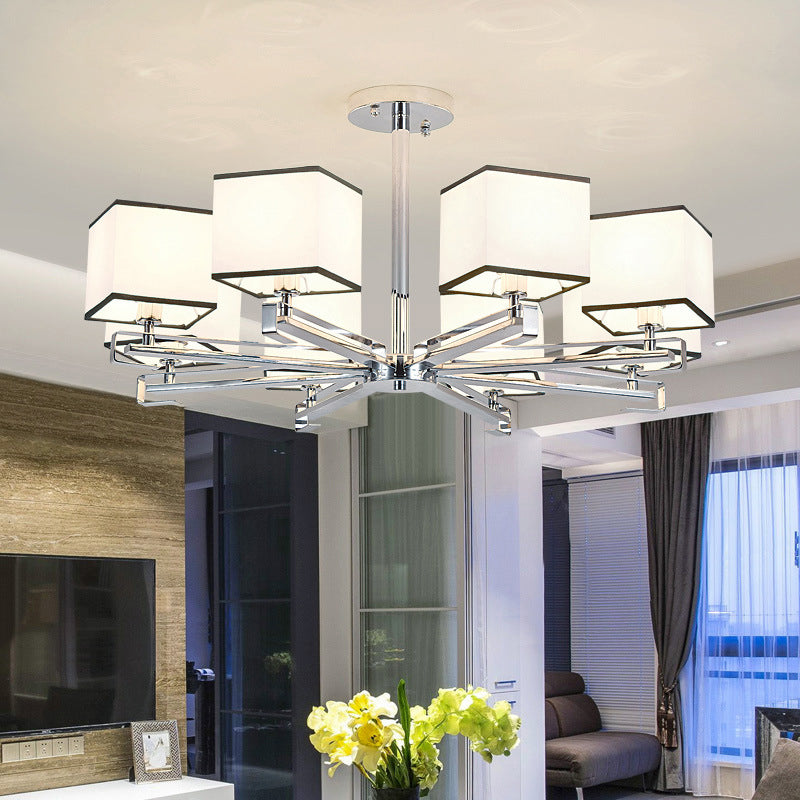 White 3/6/8 Lights Chandelier Light Classic Fabric Square Pendant Lamp for Living Room Clearhalo 'Ceiling Lights' 'Chandeliers' Lighting' options 342650