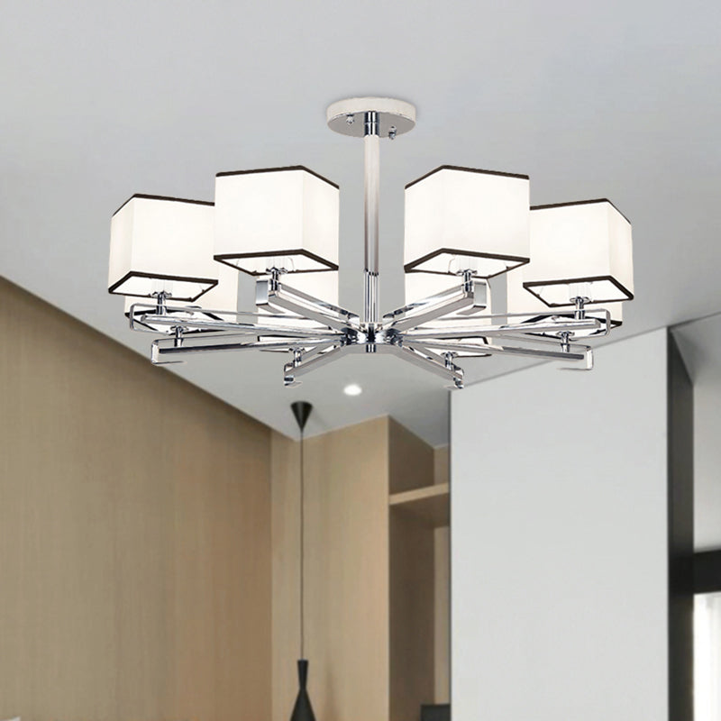 White 3/6/8 Lights Chandelier Light Classic Fabric Square Pendant Lamp for Living Room Clearhalo 'Ceiling Lights' 'Chandeliers' Lighting' options 342651