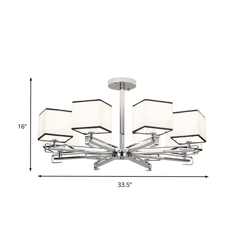 White 3/6/8 Lights Chandelier Light Classic Fabric Square Pendant Lamp for Living Room Clearhalo 'Ceiling Lights' 'Chandeliers' Lighting' options 342653
