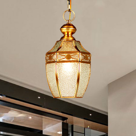 1 Bulb Lantern Ceiling Lamp Traditional Frosted Glass Hanging Lamp Kit in Brass for Hallway Clearhalo 'Ceiling Lights' 'Glass shade' 'Glass' 'Pendant Lights' 'Pendants' Lighting' 342705