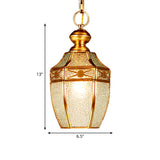 1 Bulb Lantern Ceiling Lamp Traditional Frosted Glass Hanging Lamp Kit in Brass for Hallway Clearhalo 'Ceiling Lights' 'Glass shade' 'Glass' 'Pendant Lights' 'Pendants' Lighting' 342708