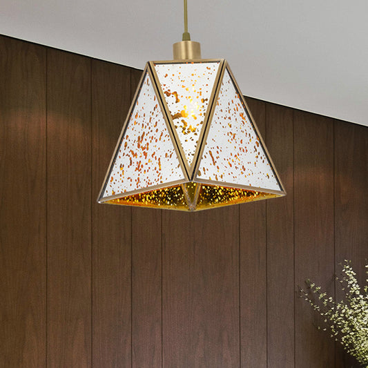 Triangle Hanging Lamp Traditional Silver/Clear Glass 1 Bulb Hanging Lamp for Living Room Silver Clearhalo 'Ceiling Lights' 'Glass shade' 'Glass' 'Island Lights' 'Pendant Lights' 'Pendants' Lighting' 342720