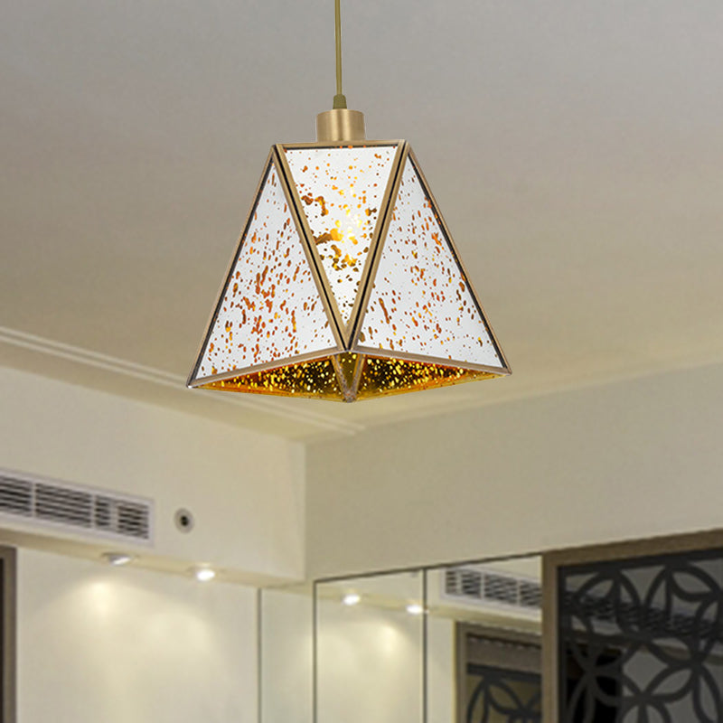 Triangle Hanging Lamp Traditional Silver/Clear Glass 1 Bulb Hanging Lamp for Living Room Clearhalo 'Ceiling Lights' 'Glass shade' 'Glass' 'Island Lights' 'Pendant Lights' 'Pendants' Lighting' 342721