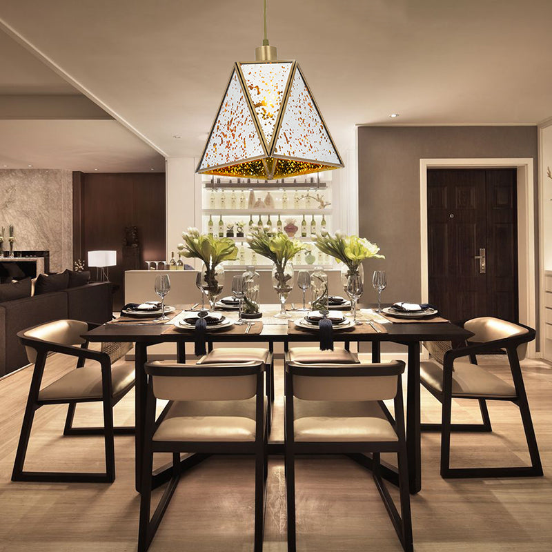 Triangle Hanging Lamp Traditional Silver/Clear Glass 1 Bulb Hanging Lamp for Living Room Clearhalo 'Ceiling Lights' 'Glass shade' 'Glass' 'Island Lights' 'Pendant Lights' 'Pendants' Lighting' 342722