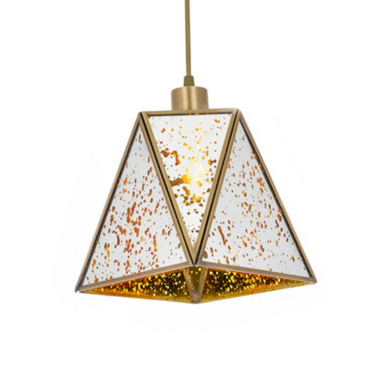 Triangle Hanging Lamp Traditional Silver/Clear Glass 1 Bulb Hanging Lamp for Living Room Clearhalo 'Ceiling Lights' 'Glass shade' 'Glass' 'Island Lights' 'Pendant Lights' 'Pendants' Lighting' 342723