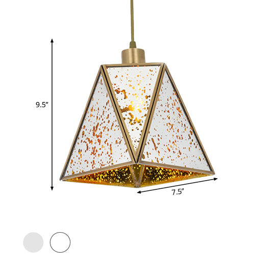 Triangle Hanging Lamp Traditional Silver/Clear Glass 1 Bulb Hanging Lamp for Living Room Clearhalo 'Ceiling Lights' 'Glass shade' 'Glass' 'Island Lights' 'Pendant Lights' 'Pendants' Lighting' 342724