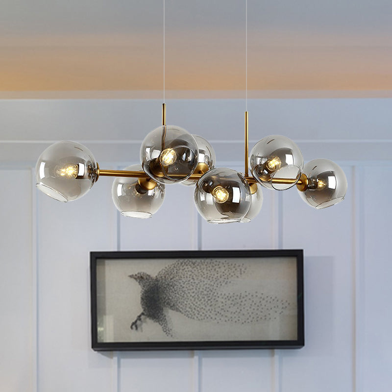 8 Bulbs Ball Island Lamp Contemporary Clear/Smoke Glass Suspended Lighting Fixture in Black/Gold for Dining Room Clearhalo 'Ceiling Lights' 'Chandeliers' 'Close To Ceiling Lights' 'Glass shade' 'Glass' 'Island Lights' Lighting' 342740