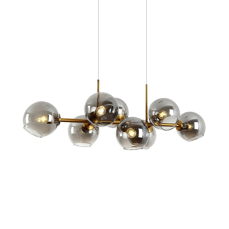 8 Bulbs Ball Island Lamp Contemporary Clear/Smoke Glass Suspended Lighting Fixture in Black/Gold for Dining Room Clearhalo 'Ceiling Lights' 'Chandeliers' 'Close To Ceiling Lights' 'Glass shade' 'Glass' 'Island Lights' Lighting' 342741
