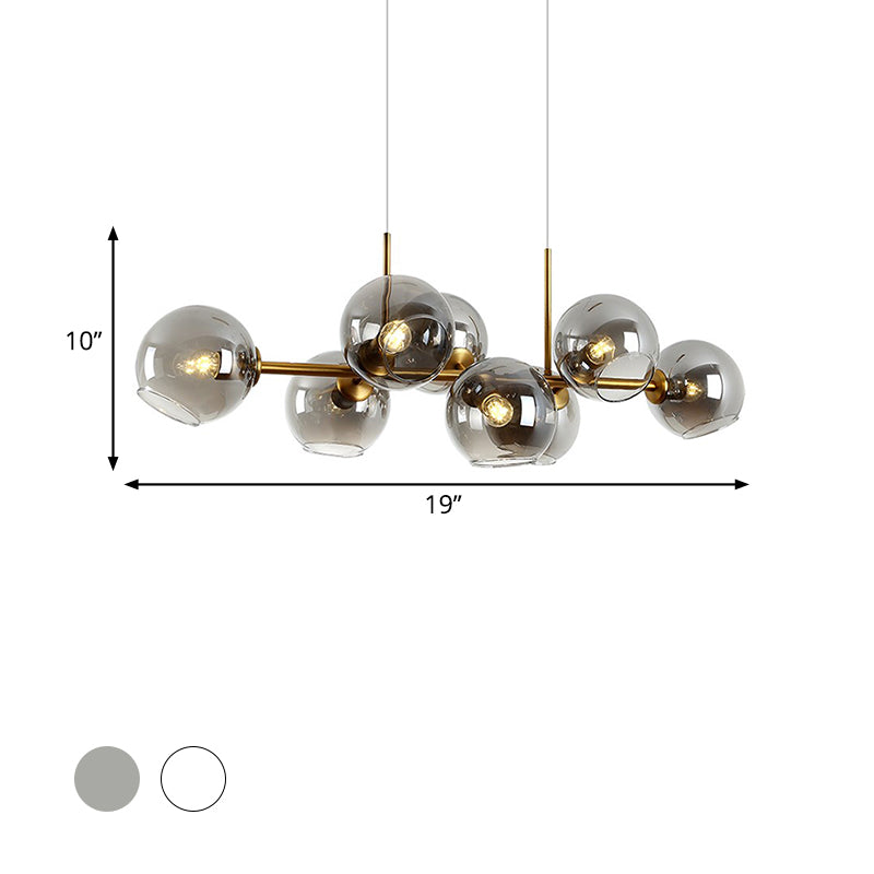 8 Bulbs Ball Island Lamp Contemporary Clear/Smoke Glass Suspended Lighting Fixture in Black/Gold for Dining Room Clearhalo 'Ceiling Lights' 'Chandeliers' 'Close To Ceiling Lights' 'Glass shade' 'Glass' 'Island Lights' Lighting' 342742