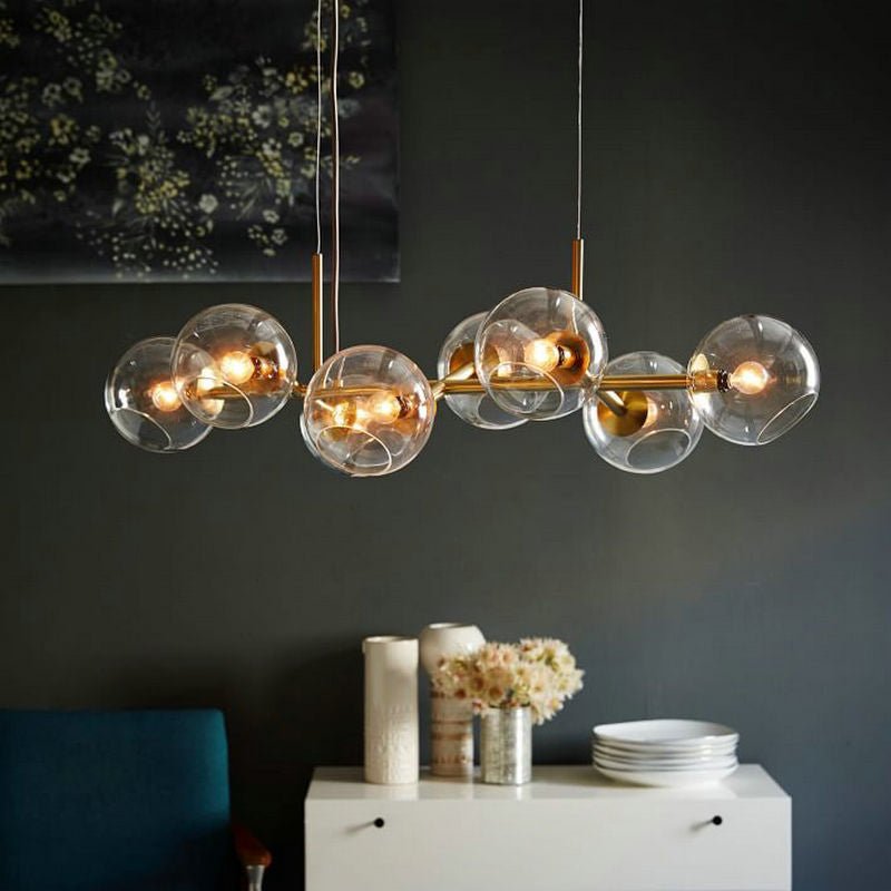 8 Bulbs Ball Island Lamp Contemporary Clear/Smoke Glass Suspended Lighting Fixture in Black/Gold for Dining Room Gold Clear Clearhalo 'Ceiling Lights' 'Chandeliers' 'Close To Ceiling Lights' 'Glass shade' 'Glass' 'Island Lights' Lighting' 342743
