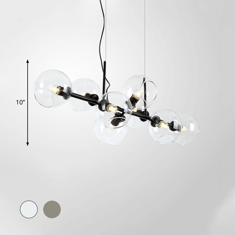 8 Bulbs Ball Island Lamp Contemporary Clear/Smoke Glass Suspended Lighting Fixture in Black/Gold for Dining Room Clearhalo 'Ceiling Lights' 'Chandeliers' 'Close To Ceiling Lights' 'Glass shade' 'Glass' 'Island Lights' Lighting' 342747