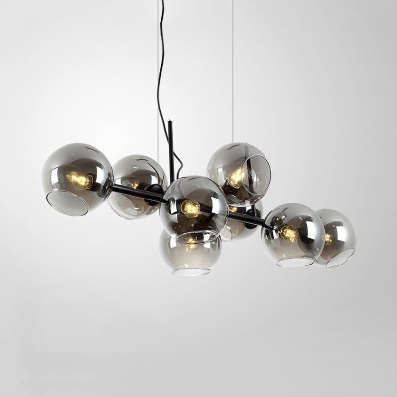 8 Bulbs Ball Island Lamp Contemporary Clear/Smoke Glass Suspended Lighting Fixture in Black/Gold for Dining Room Clearhalo 'Ceiling Lights' 'Chandeliers' 'Close To Ceiling Lights' 'Glass shade' 'Glass' 'Island Lights' Lighting' 342749