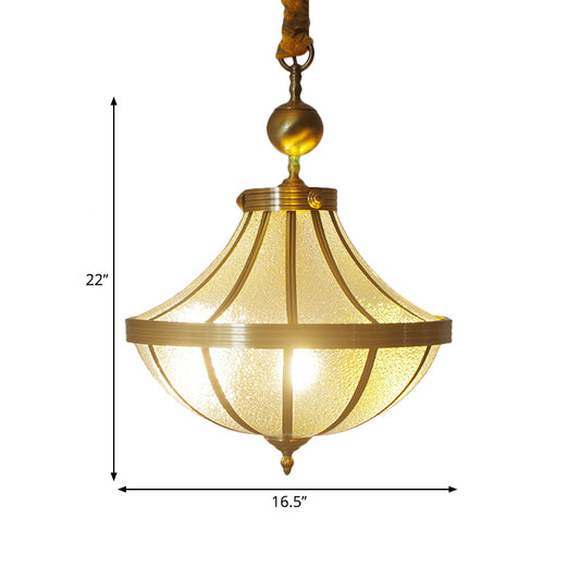 Jar Pendant Chandelier Traditional Frosted Glass 3 Bulbs Brass Hanging Lamp for Bedroom Clearhalo 'Ceiling Lights' 'Chandeliers' 'Close To Ceiling Lights' 'Glass shade' 'Glass' Lighting' 342755